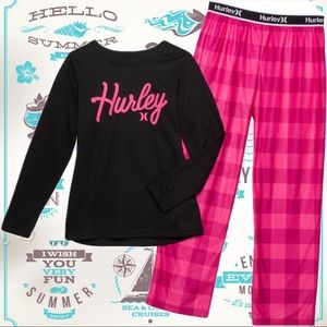 Girls Hurley Hot Pink & Black Plain Pajamas Sleepwear Set